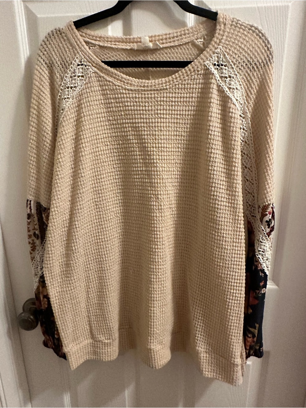 entro Cream Textured Waffle Knit Top long sleeve